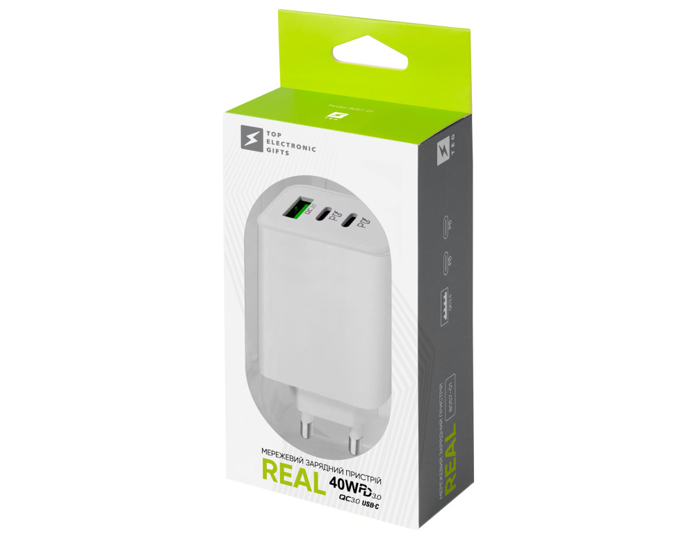 Мережевий зарядний пристрій 40W Real, TM TEG — Білий