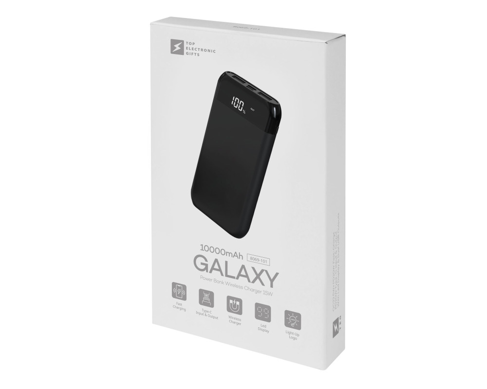 Повербанк з підсвіткою Galaxy 10000 mAh, ТМ TEG — Білий