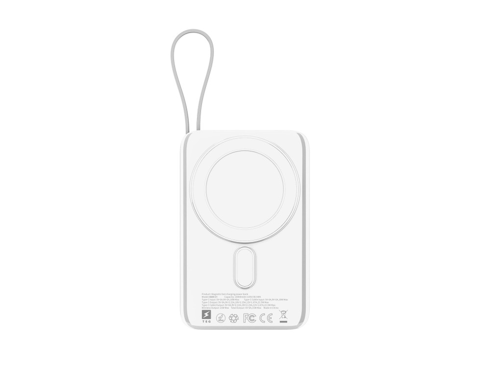 Повербанк Glam 10000 mAh 22,5W, ТМ TEG — Білий