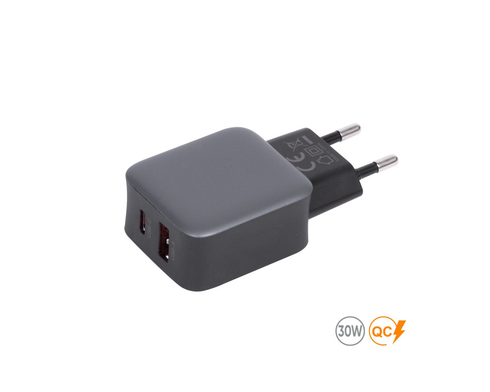 Мережевий зарядний пристрій Slate 30W, TM TEG — Сірий