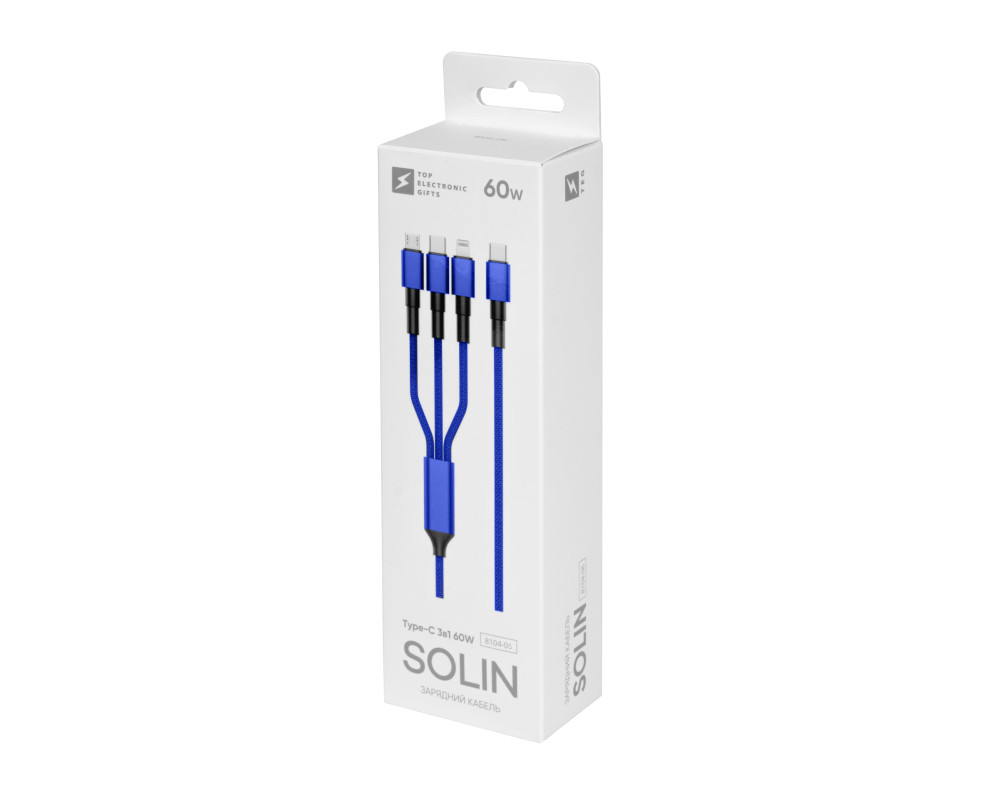 Зарядный кабель Solin Type-C 3в1 60W — Синий