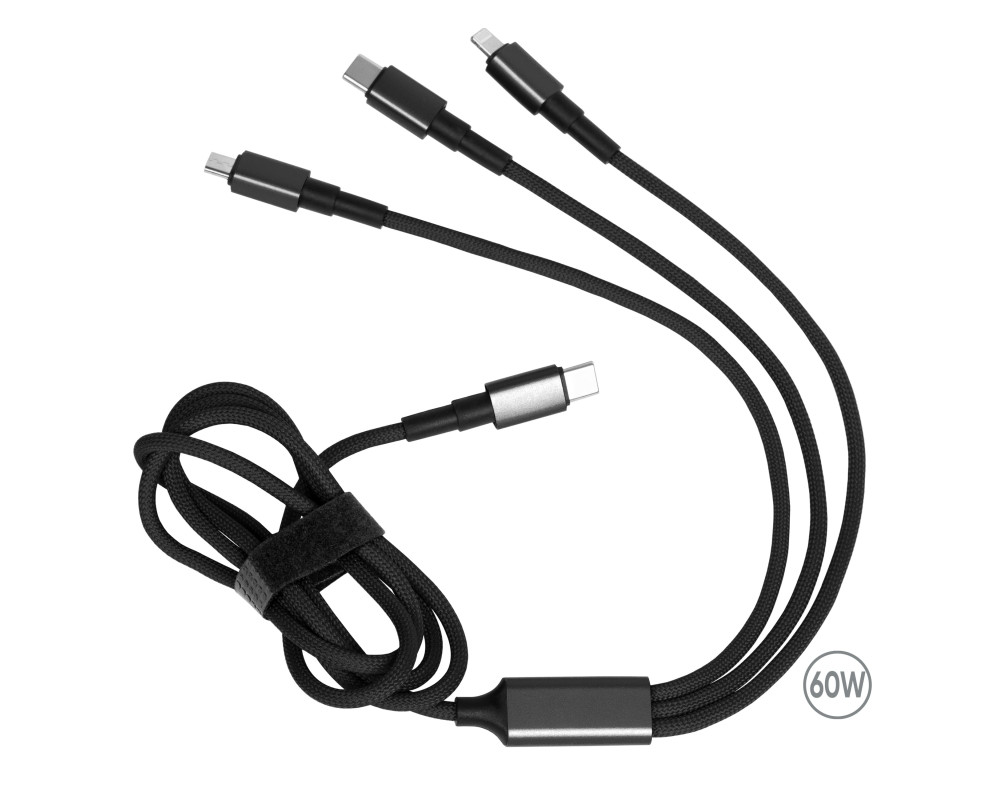 Зарядный кабель Solin Type-C 3в1 60W — Черный