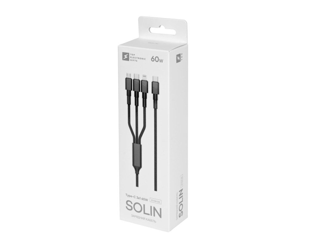 Зарядный кабель Solin Type-C 3в1 60W — Черный