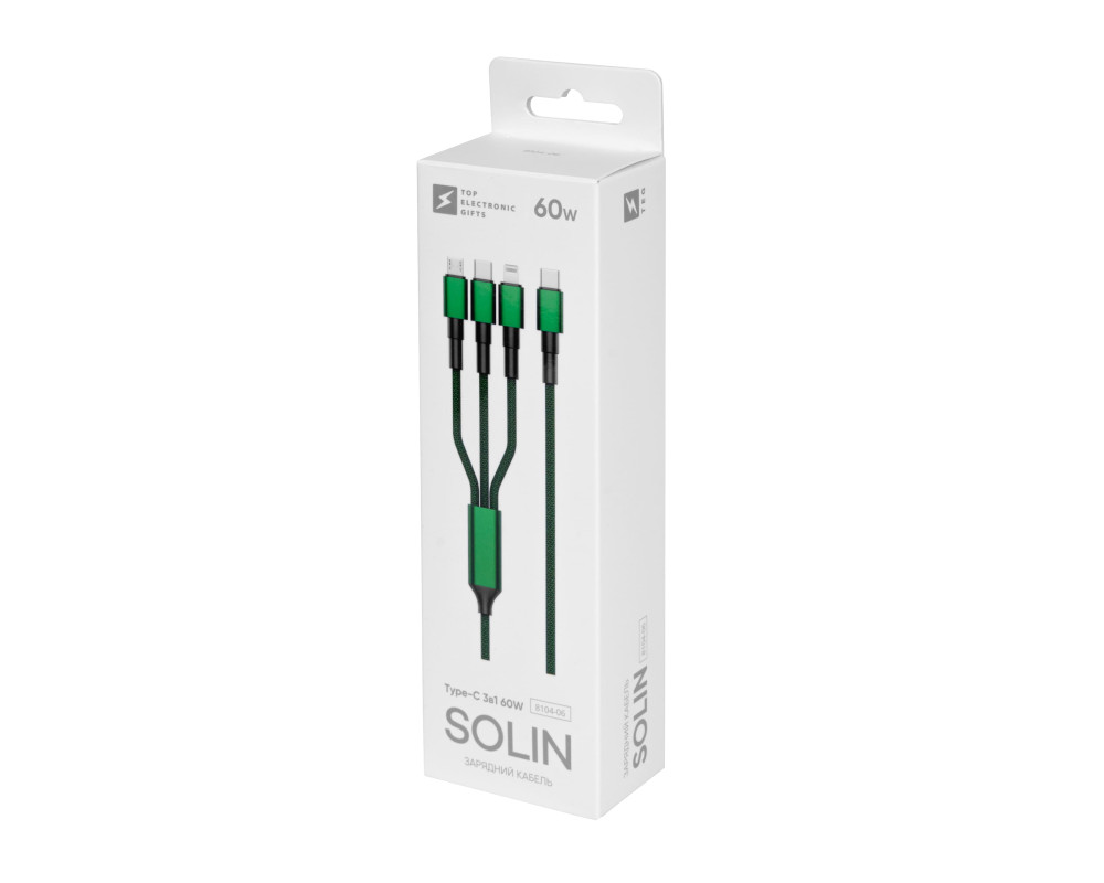 Зарядный кабель Solin Type-C 3в1 60W — Зеленый